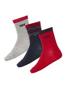 Ponožky HELLY HANSEN K WOOL SOCK 3PK 951 GREY MELANGE/ NAVY/ RED