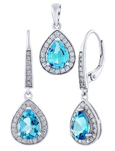Silvego Stříbrný set šperků BRISA se Swiss Blue Topazem a Brilliance Zirconia