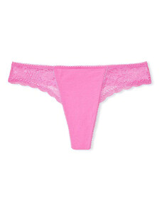 Victoria's Secret růžová tanga Stretch Cotton Thong s krajkou