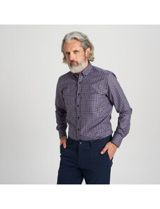 Willsoor Pánská slim fit košile černá s fialovým kostkovaným vzorem 14551