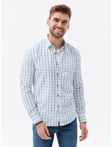 Ombre Clothing Pánská košile s dlouhým rukávem - bílá-nebesky modr K637
