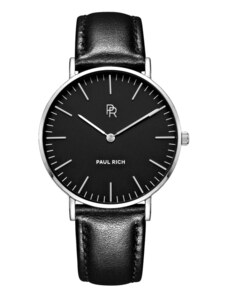 Stříbrné dámské hodinky Paul Rich s páskem z pravé kůže Monaco Black Silver - Black Leather