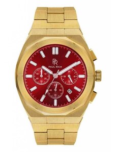 Zlaté pánské hodinky Paul Rich s ocelovým páskem Motorsport - Red Gold Steel 45MM