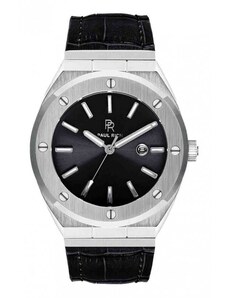 Stříbrné pánske hodinky Paul Rich s páskem z pravé kůže Carbon - Leather 45MM