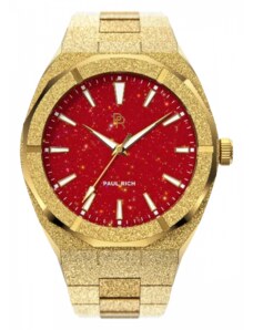 Zlaté pánské hodinky Paul Rich s ocelovým páskem Frosted Star Dust - Gold Red 45MM