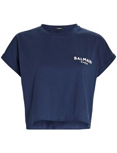 BALMAIN Paris Fit Blue crop tričko