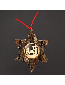 AMADEA Dřevěná hvězda s kůrou a vkladem - betlém 13 cm