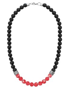 Manoki Pánský korálkový náhrdelník Umberto - 8 mm černý onyx a červený jaspis