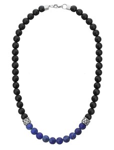 Manoki Pánský korálkový náhrdelník Marco - 8 mm černý onyx a lapis lazuli