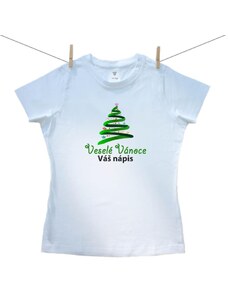 Boodyy Dámské triko s krátkým rukávem Veselé Vánoce se stromkem a vlastním nápisem