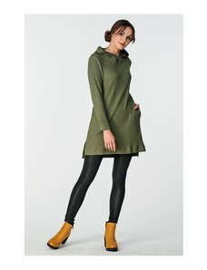 DRAPS D7023 - dámské kratší olivové žebrované šaty