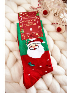 Kesi Pánské vánoční bavlněné ponožky se Santa Clauses zelenými a červenými