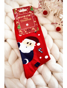 Kesi Pánské vánoční bavlněné ponožky s Santa Clausem a soby červene