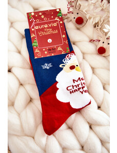 Kesi Pánské vánoční bavlněné ponožky se Santa Clauses Námořnická modrá a červená