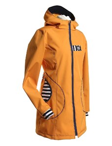 BajaDesign ZIMNÍ dívčí softshellový kabát s beránkem, hořčicový + nám. pruhy