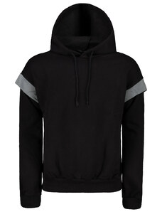 Trendyol Black Oversize/Wide Cut Hooded Reflector Detailed Fleece Inside Sweatshirt