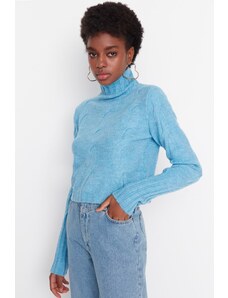 Trendyol Blue Crop Soft Textured Knitwear Sweater