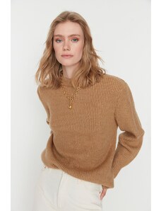Trendyol Camel Oversize Měkký texturovaný základní pletený svetr