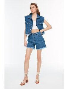 Trendyol Blue Tasseled Denim Shorts