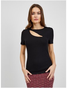 Černé dámské žebrované tričko s průstřihem ORSAY - Dámské