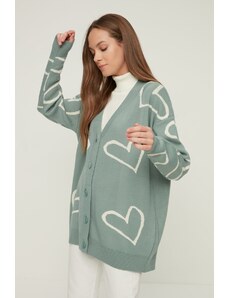 Trendyol Mint V Neck Heart Vzorovaný pletený svetr