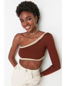 Trendyol Brown Crop One-Shoulder Knitwear Blouse