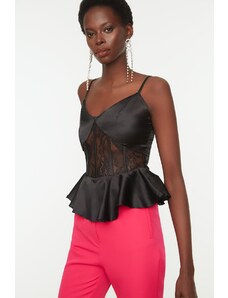 Trendyol Black Lace Detail Satin Blouse