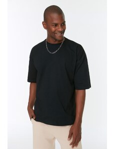 Pánské černé oversize/široké tričko Basic ze 100% bavlny Trendyol