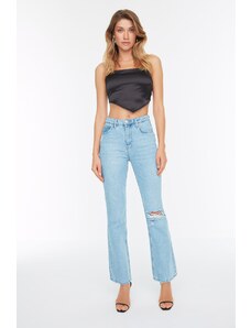 Trendyol Light Blue Ripped High Waist Flare Jeans