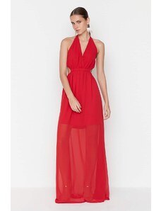 Trendyol červená záda detailní dlouhé večerní večerní šaty
