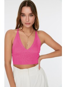 Trendyol Pink Super Crop Back Detailed Knitwear Blouse
