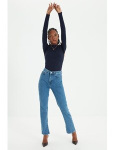 Trendyol Modré štěrbinové džíny s vysokým pasem