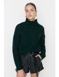 Trendyol Smaragdově zelený měkký texturovaný pletený svetr se stojáčkem