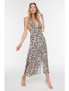 Trendyol Animal Print Maxi Woven Slit Beach Dress