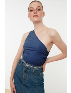 Trendyol Blue One-Shoulder Gathered Knitted Blouse