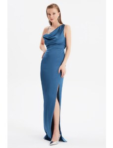 Trendyol tmavě modré večerní šaty se zadními detailními dlouhými večerními šaty