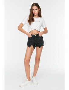 Trendyol Anthracite Ripped Mini High Waist Denim Shorts