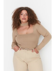 Trendyol Curve Camel Collar Detailed Knitwear Blouse