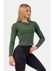 Nebbia Žebrované tričko s dlouhým rukávem z organické bavlny 415 dark green XS