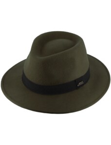 Cestovní nemačkavý klobouk vlněný od Fiebig - zelený s černou stuhou