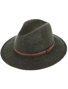 Fiebig Zimní plstěný klobouk - zelený melanž s koženým páskem
