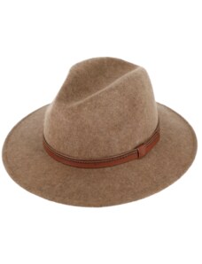 Fiebig Zimní plstěný klobouk - béžový melanž s koženým páskem