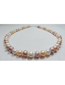 Náhrdelník ze tříbarevných perel, lososová, levandulová, bílá (buton)