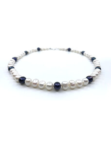 Perlový náhrdelník z bílých a modrých perel