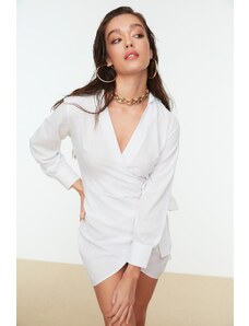 Trendyol bílé mini tkané plážové šaty ze 100% bavlny