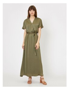 Koton Women's Green V-Neck Short Sleeve Maxi Dress