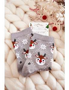 Kesi Dámské vánoční ponožky lesklé sobově šedé