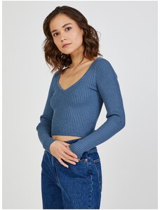 Modrý dámský žebrovaný crop top TALLY WEiJL - Dámské