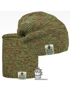Čepice pletená a nákrčník Dráče - Colors set 34, zelená melír