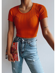 BASIC ORANŽOVÝ ŽEBROVANÝ CROP TOP REDIS Oranžová